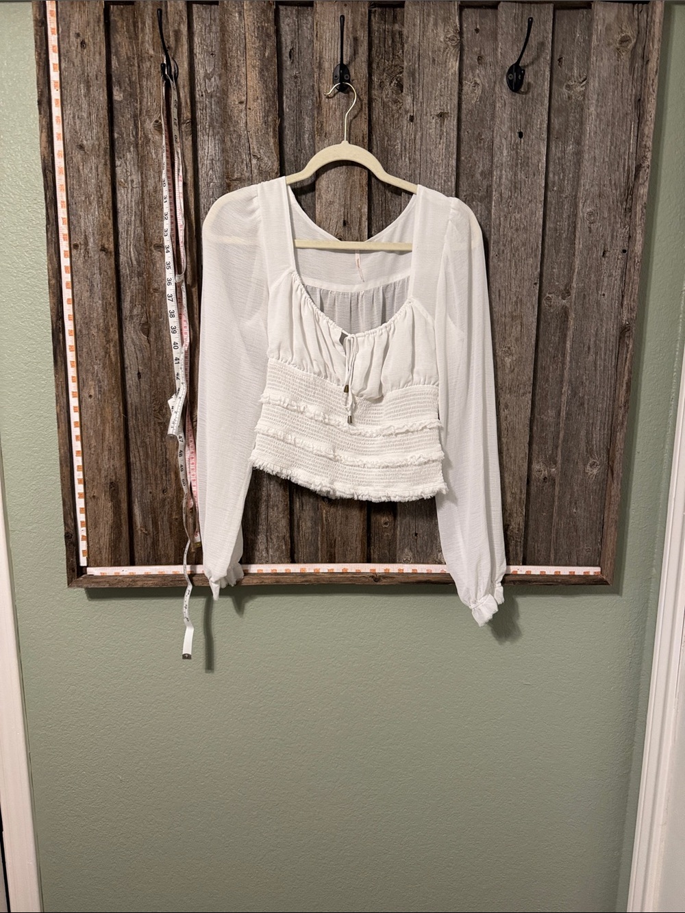 Free People White Long Sleeve Ruffle-Tiered Peasant Top